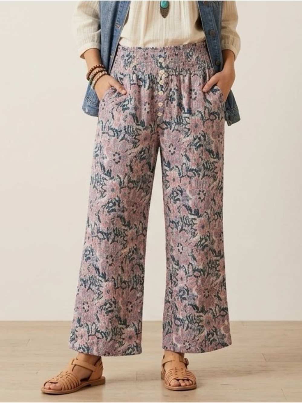 Sundance Wide Leg Floral Soft Pants Size Large